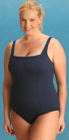 blue plus size one-piece swimsuit